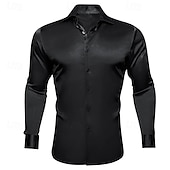 economico Camicie in raso da uomo-Per uomo Camicia Come la seta Camicia in raso Camicia elegante Camicia casual Camicia con Bottoni Semplice Formale Matrimonio Nero Bianco Giallo Rosso Manica Lunga Bavero Primavera &amp; Autunno Tutte le