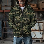 economico felpe con cappuccio da uomo di base-Per uomo Felpa con cappuccio Felpa con cappuccio a zip intera Felpa con cappuccio mimetica Verde mimetico Con Cappuccio Mimetico Cerniera Tasca Sport &amp; Outdoor Casuale Quotidiano Streetwear Cool
