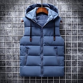 levne Pánská péřová vesta-Pánské Puffer Vesta Kamizelka Vesta Dovolená Denní Rande Módní Na běžné nošení Zima Kapsy Polyester Zahřívací Pohodlné Pevná barva Zip Kapuce Běžný Černá Vodní modrá Tmavě šedá Béžová Vesta