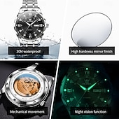 halpa Mekaaniset kellot-OLEVS 6727 Miesten Kello Alkuperäinen Ylellinen Automaattinen Mekaaninen Kello Vesitiivis Kalenteri Viikko Ruostumatonta Terästä Kello