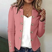 billiga Blazers och kostymer-Dam Kavaj Bekväm Knappar Mode Slät Gata Helgdag Dubbelknäppt Normal Hög krage Normal Långärmad Ytterkläder Svart Vit Rodnande Rosa Höst