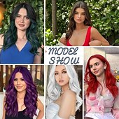 economico Parrucche trendy sintetiche-Parrucche castane con mèches per donna, lunghezza media, riga centrale da 18 pollici, corte, ricce e ondulate, parrucche da donna in capelli sintetici naturali per uso quotidiano per feste/Halloween