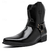 abordables Bottes de Costume-Bottines en cuir marron pour hommes avec fermeture éclair latérale et sangle à boucle, bottes habillées élégantes pour les affaires, les soirées et les occasions formelles