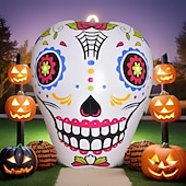 levne Halloween venku-1 ks 1,4 m * 1,25 m halloween barevná lebka rgb se světlem vodotěsný PVC nafukovací vzduchový model vnitřní a venkovní nádvoří zahrada trávník párty festival atmosféra dekorativní světlo aaa baterie box