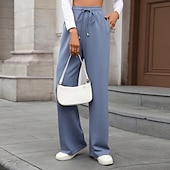 abordables Pantalon droit-Femmes Slacks Droit Streetwear Occasionnel Longueur complète Naturel Uni Avec Poches Conception à cordon élastique Doux Fête Tenue quotidienne Week-end Rouge bordeaux Jacinthe Noir Vert Véronèse