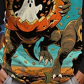 preiswerte Halloweenkostüme für Jungen-Halloween Jungen 3D Cartoon Kürbis Dinosaurier T-Shirt Langarm Frühling Herbst Mode Basic Kinder 4-12 Jahre Rundhalsausschnitt Outdoor Lässig Täglich Normale Passform