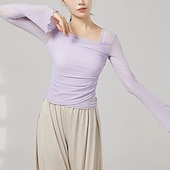 cheap Practice Wear-Activewear Top Pure Color Splicing Tulle Women&#039;s Performance Training Long Sleeve High Polyester