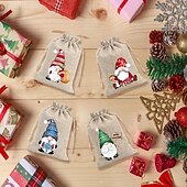 tanie Pakowanie prezentów-Zestaw 12 świątecznych torebek prezentowych z juty z losowymi świątecznymi wzorami, małe woreczki na upominki, idealne na święta Bożego Narodzenia i Nowy Rok