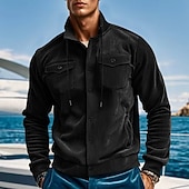 baratos Casacos &amp; Sobretudos para Homem-Homens jaqueta leve Jaqueta de Veludo Jaqueta Carga Jaqueta casual Férias Diário Respirável Bolsos Primavera Outono Tecido Moda Clássico Colarinho Chinês Padrão Adamascado Preto Verde Escuro Marron