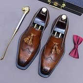 voordelige Premium leren loafers-Heren leren loafers met kwastjes - klassieke brogueschoenen van echt koeienhuid met geperforeerde details, instapschoenen voor zakelijk gebruik, op kantoor, op bruiloften en bij elegante gelegenheden