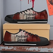 economico Scarpe per Uomini-Sneakers da uomo in tela con grafica sanguinosa: scarpe casual basse a tema horror con stampa &quot;problema risolto&quot; per Halloween, feste e uso quotidiano