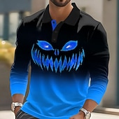 billiga Halloween Polos-Halloween Herr Pumpa Polo Långärmad Polotröjor Kavajslag Ledigt Gata Fritids- Dagliga kläder 3D-utskrift Knappar Vår Höst Vinter Blå Purpur Orange