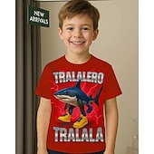 abordables Animaux 3D pour Garçon-T-shirt graphique pour garçon Tralalero Tralala Shark - T-shirt d&#039;été décontracté violet vif avec requin imprimé en 3D &amp;Baskets design respirant col rond manches courtes haut pour un usage quotidien