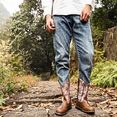 levne Cowboy &amp; Western Boots-Pánské Boty Kovbojské boty Výšivka Retro Ručně vyráběné boty Chůze sportovní Na běžné nošení Venkovní PU kůže Pohodlné Protiskluzové Do půli lýtek Povaleč Žlutá - hnědá Hnědá Léto Podzim Zima