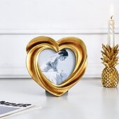 cheap Picture Frames-Gold Cream Heart-Shaped Embossed Resin Photo Frame – Warm Home Décor for Family Photos &amp; Photography Props