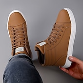 cheap Men&#039;s Sneakers-Men&#039;s Green Faux Leather High-Top Sneakers with Black Sole, Fashion Lace-Up Casual Shoes for Streetwear, Parties and Daily Wear