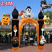 olcso Halloween fények-1 db 2,4 m-es halloweeni fekete macska koponya szellem fénnyel felfújható légmodell ívek udvari verandák bejárati ajtók gyep party halloweeni hangulat díszvilágítás eu/us/uk/au csatlakozó