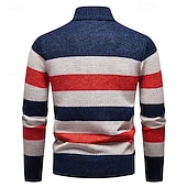cheap Men&#039;s Pullover Sweater-Men&#039;s Pullover Sweater Jumper Knit Sweater Ribbed Knit Regular Tops Knitted Stripe Quarter Zip Fashion Basic Vacation Daily Wear Clothing Apparel Fall Winter Navy Blue Green S M L