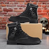 olcso Férfi cipők-férfi lángoló koponya mintás harci csizma – gótikus punk fűzős bokacsizma halloweenre, cosplayre, koncertekre és utcai viseletre