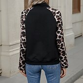 abordables Hauts Simples-Femmes Chemisier Léopard Actif Quotidien Élégant manche longue Col haut Hauts Réguliers Travail Fête Sortir Patchwork Noir Printemps Automne