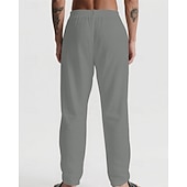 billiga Semester-Herr Linne Byxor Långbyxor Sommarbyxor Strandbyxor Snörning Ficka Elastisk midja Slät Komfort Andningsfunktion Semester Dagligen Helgdag Hawaiisk Boho 다크 카키 Svart