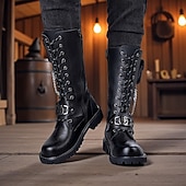 economico Stivali da motociclista-stivali da combattimento neri da uomo - stile motociclista con lacci punk gotico, catene e fibbie, calzature urbane streetwear per outfit da città