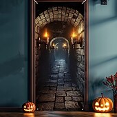 Halloween  Door Covers 3D Archway Door Cover Door Curtain Decoration Backdrop Door Banner for 2025 Halloween Front Door Farmhouse Holiday Party Indoor Outdoor Decor Supplies4