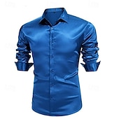 economico Camicie in raso da uomo-Per uomo Camicia Come la seta Camicia in raso Camicia elegante Camicia casual Camicia con Bottoni Semplice Matrimonio Doccia Nero Bianco Rosso Blu reale Manica Lunga Bavero Primavera &amp; Autunno Tutte