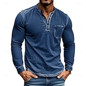 preiswerte Lässiges Henley-T-Shirt-Herren Henley Hemd T-Shirt Langarmshirt Langarm Henley Herbst Winter Retro Mode Designer Nostalgisch Mode Jahrgang Urlaub Straße Ausgehen Schwarz Rosa Marineblau Top T-Shirt für Herren