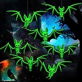 economico Novità-10 pezzi di decorazioni per l&#039;atmosfera horror di Halloween, appese agli alberi con luce notturna fluorescente da pipistrello stereoscopico 3D, decorazioni per feste e case infestate