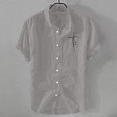 preiswerte Business Casual-Herren Leinenhemd Freizeithemd Baumwoll-Leinen-Hemd Knopfhemd Muster Urlaub Straße Schwarz Weiß Rosa Dunkelmarine Kurzarm Revers Sommer Bekleidung Button-Down