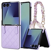 お買い得  サムスン用ケース-電話 ケース 用途 サムスンのギャラクシー Zフリップ7 Zフリップ6 Z Flip 5 Z Flip 4 バックカバー ストラップ付き 耐衝撃 レトロ風 TPU PUレザー
