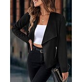 billiga casual jackor-Dam Vardaglig jacka Bekväm Andningsfunktion Ficka Mode Ledigt Slät Semester Gata Ledigt Dagliga kläder Öppen front Kort Nedvikt Normal Långärmad Ytterkläder Marin Svart Rubinrött Vår Höst