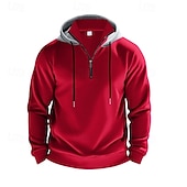 abordables Sudadera con capucha de vellón-Hombre Sudadera Sudadera Con Capucha Sudadera con capucha y cremallera de un cuarto Sudadera con capucha de lana Albaricoque Negro Blanco Rojo Burdeos Con Capucha Plano Cremallera Bolsillo Deporte