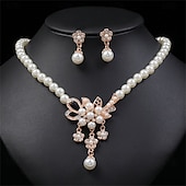 baratos Conjuntos de Jóias-Conjunto de Jóias 2 Pérola Pérola cromada Brincos Colares Mulheres Elegante Vintage Moda Estilo vintage Clássico Conjunto de jóias Para Casamento Festa Convidado do casamento