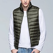 levne Pánská péřová vesta-Pánské Péřová vesta Puffer Vesta Kamizelka Vesta Dovolená Denní Rande Módní Na běžné nošení Podzim zima Kapsy Polyester Kachní peří Zahřívací Pohodlné Pevná barva Zip Stojáček Běžný Černá Fialov