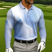 abordables Polo de golf pour homme-Homme Géométrique Golf Polo manche longue Polos Revers Occasionnel Athleisure Tenue quotidienne Impression 3D Boutons Printemps Automne Hiver Bleu Clair Bleu Violet