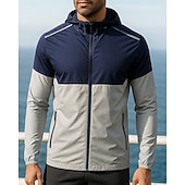 preiswerte Laufjacken-Herren Farbblock Kapuzenjacke Sportjacke Herbst Langarm Athleisure Sonnenschutz Leicht Outdoor Reise Sport Blau Weiß Grün Sportbekleidung Sportkleidung