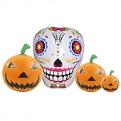 tanie Halloween na świeżym powietrzu-1 szt. 1,4 m * 2,6 m nadmuchiwana czaszka z dynią, wodoodporna, świecąca, z tworzywa sztucznego, z diodami LED RGB, model powietrzny do wnętrz i na zewnątrz, na dziedziniec, trawnik, impreza