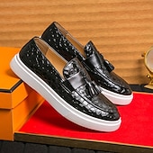 preiswerte Freizeit-Loafer-Braune Herren-Loafer mit Krokodilmuster und Quasten – luxuriöse Slipper für Business, Abendpartys und formelle Anlässe