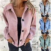billiga casual jackor-Dam Vardaglig jacka Bekväm Andningsfunktion Knappar Ledigt Slät Semester Gata Ledigt Dagliga kläder Enkelknäppt Kort Nedvikt Normal Långärmad Ytterkläder Ljusblå Ljusgrön Rodnande Rosa Vår Höst