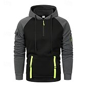 baratos Moletom Tático-Homens Moletom Quarter Zipper Hoodie Moletom de lã Moletom Tático Preto Cáqui Cinzento Escuro Com Capuz Tecido Patchwork Zíper Bloco de cor Desportos e Ar livre Casual Diário Roupa de rua Legal Roupa