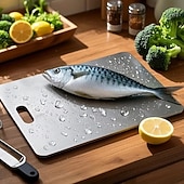 cheap Cooking Utensils-Premium Titanium Alloy Cutting Boards Double-Sided Food-Grade Titanium Cutting Boards for Kitchen Dishwasher Safe Camping Charcuterie Cutting Board Mat for Fruit, Meat &amp; Outdoor BBQ Party
