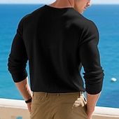 abordables t-shirts de base-Homme T-shirt Chemise Henley Chemise à Manches Longues manche longue Henley Printemps Automne Uni Mode Designer Basique Boutons Vacances Rue Sortir Noir Blanche Kaki T-shirt haut de gamme pour homme