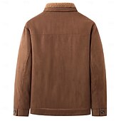 billige Faux suede jakker-Herre Imitert semsket jakke Vindtett jakke Brun semsket jakke Avslappet Fritid / hverdag Vindtett jakke Lomme Fleece krage Vinter Vår &amp; Vinter Helfarge Årgang Mote Skjortekrage Normal Svart Brun Grå
