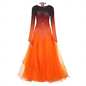 お買い得  競技用ウェア-社交ダンスドレス、女性用パフォーマンス、モダンダンス競技用ドレス、長袖、ワルツダンスウェア、衣装