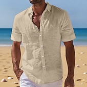 economico Vacanza-Per uomo Camicia di lino Camicia Estiva Abbigliamento da spiaggia Camicia con Bottoni Semplice Vacanza Crociera Nero Bianco Verde chiaro Rosa Manica Corta Collo ripiegato Estate Abbigliamento