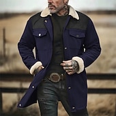 preiswerte Faux-Suede-Jacken-Herren Imitat-Lederjacke Winterjacke Sherpa-Jacke Urlaub Täglich Thermowarm Tasche Fleece Herbst Winter Farbblock Mode Streetwear Revers Lang Kamel Armeegrün Dunkelblau Grau Jacken