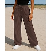 billiga Löparbyxor och tights-Dam Vida byxor Casualbyxor Elastiskt midjeband Hög midja Byxa Sport &amp; Utomhus Ledigt Höst Snabb tork Mode Andningsfunktion Utomhus Resor Sport Normal Sportkläder Sportkläder Rand Vit Brun Beige