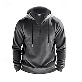 abordables Sudadera con capucha de vellón-Hombre Sudadera Sudadera Con Capucha Sudadera con capucha y cremallera de un cuarto Sudadera con capucha de lana Albaricoque Negro Blanco Rojo Burdeos Con Capucha Plano Cremallera Bolsillo Deporte